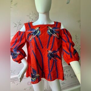 TANYA TAYLOR embroidered eyelet off shoulder top size 4